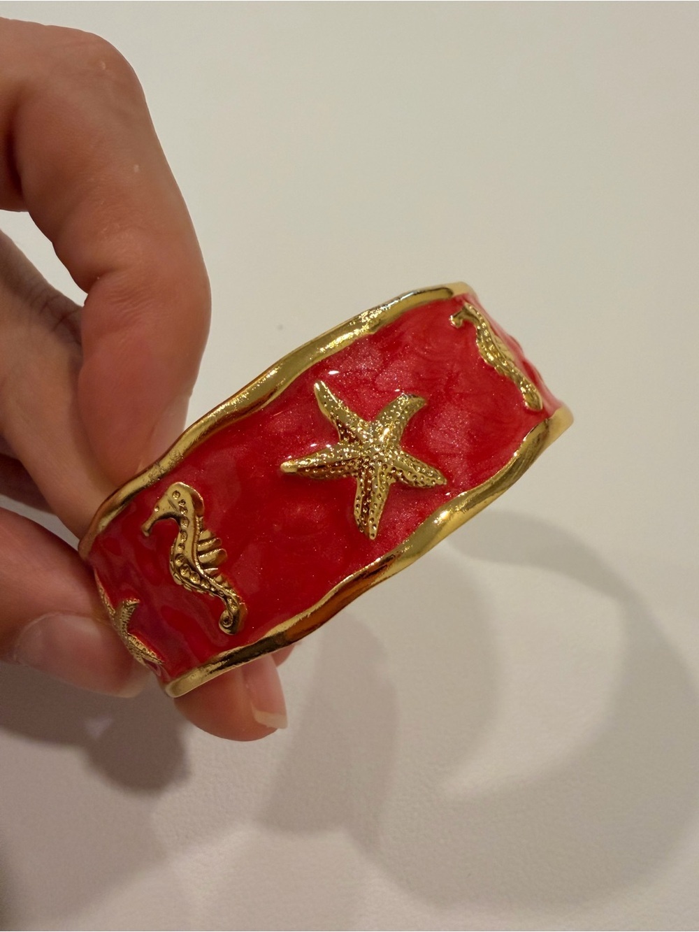 Gold-Tone Red Enamel Sea Life Cuff - Picture 8 of 10